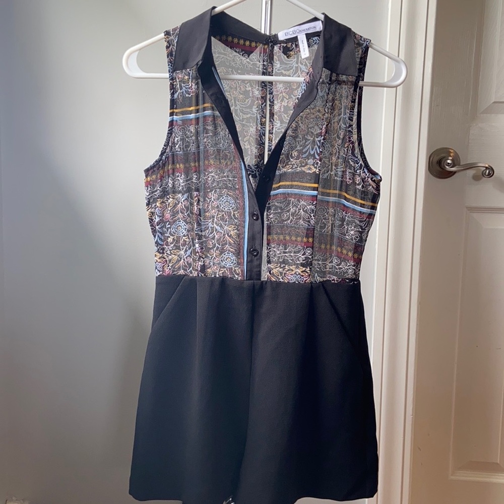 BCBG Romper - open back, multi color